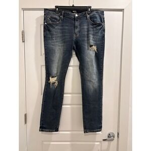 NovaMen Fashion Nova Mens Distressed Slim Fit Jeans Dark Wash Blue Size 38